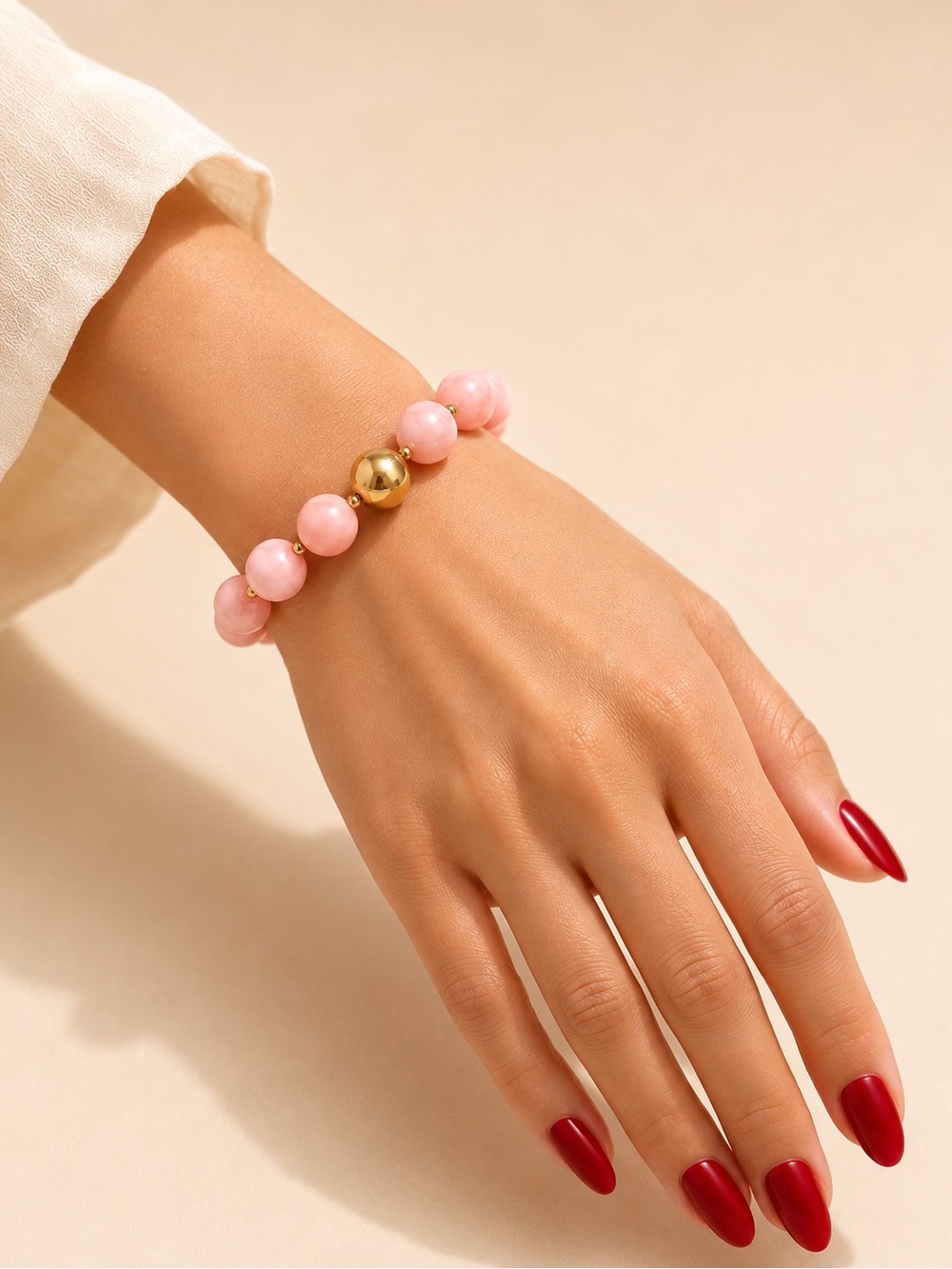 Blush Pink Beaded Gold Accent Bracelet